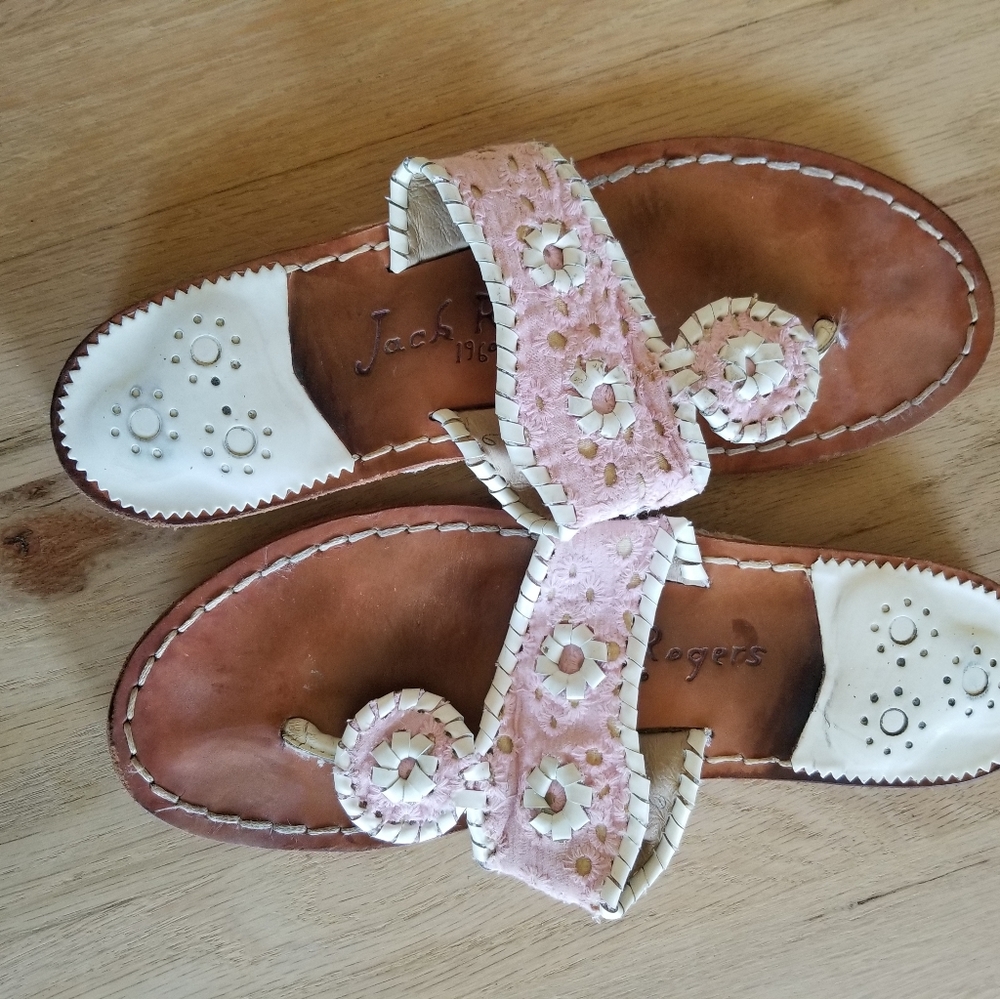 Jack Rogers classic flat pink and white eyelet size 6